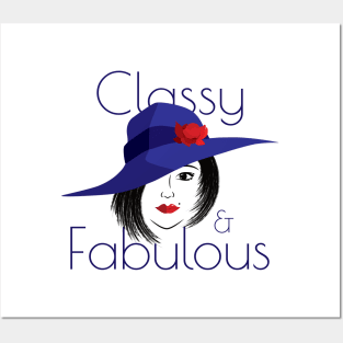 Classy and Fabulous | Lady wearing a blue hat with a red rose Posters and Art